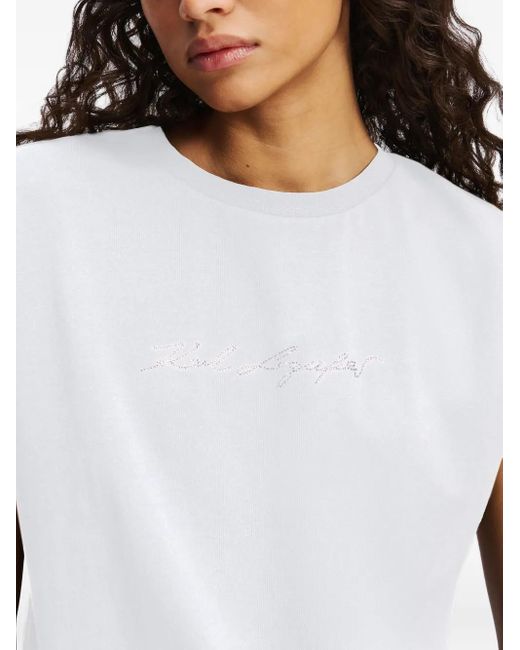 Karl Lagerfeld White Signature T-Shirt mit Strass