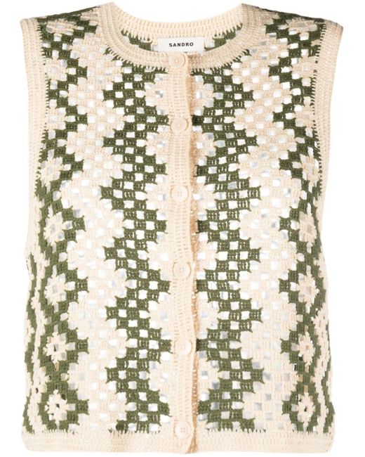 Sandro Natural Crochet-knit Crop Top