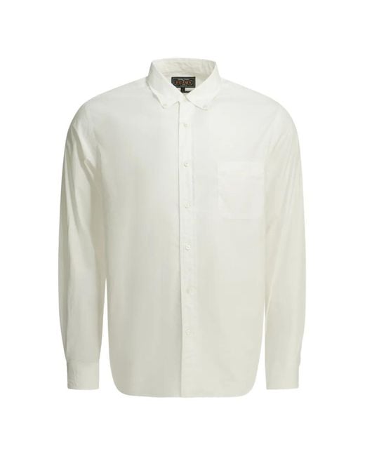 Beams Plus White Button-Down Chest-Pocket Shirt for men