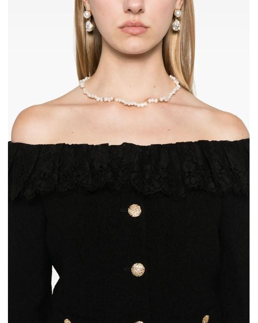 Alessandra Rich Black Off-Shoulder Tweed Jacket