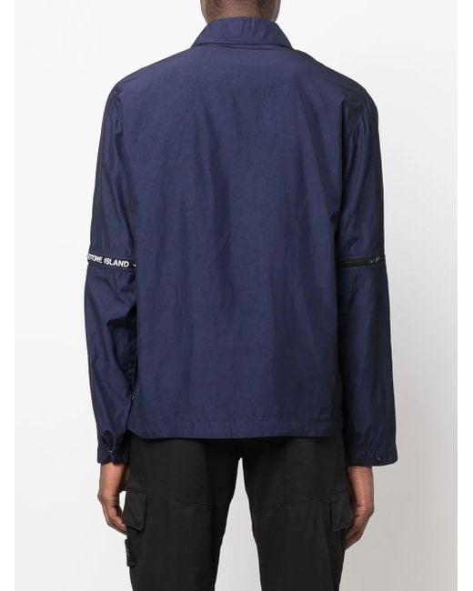 Stone Island Blue Detachable-Sleeves Logo-Print Shirt Jacket for men