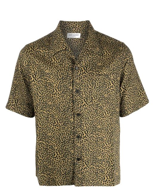 Leopard-print Short-sleeved Shirt Saint Laurent pour homme en coloris Green