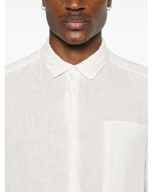 Transit White Straight-Collar Linen Shirt for men