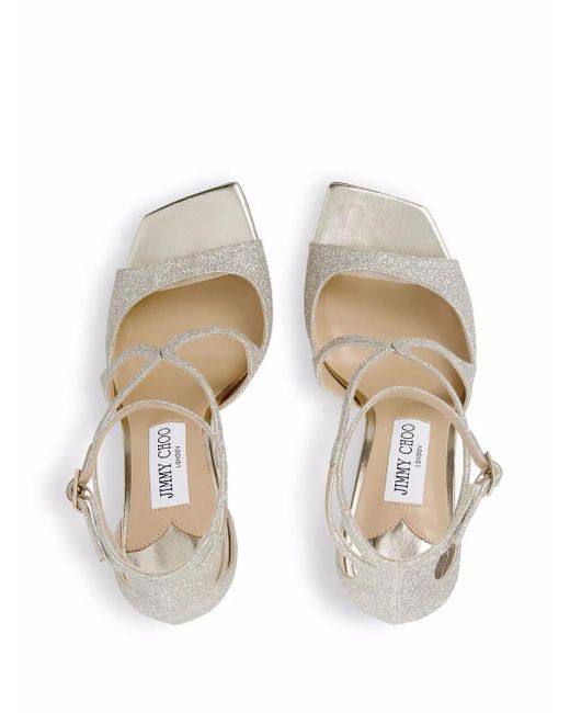 Jimmy Choo Metallic Platinum Azia 95 Sandal With Glitter Dust