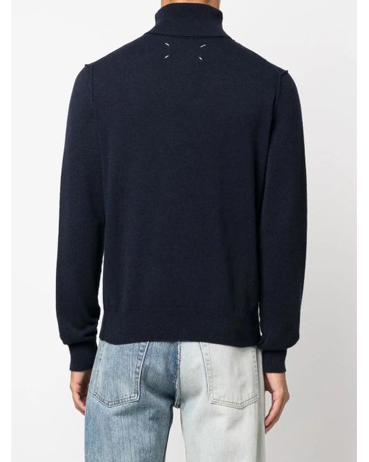 Maison Margiela Blue High-Neck Cashmere Jumper