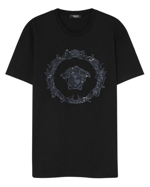 Camiseta con logo Medusa Cartouche Versace de hombre de color Black