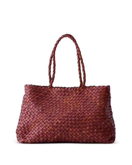 Dragon Diffusion Red Vintage Mesh Braided Leather Tote Bag