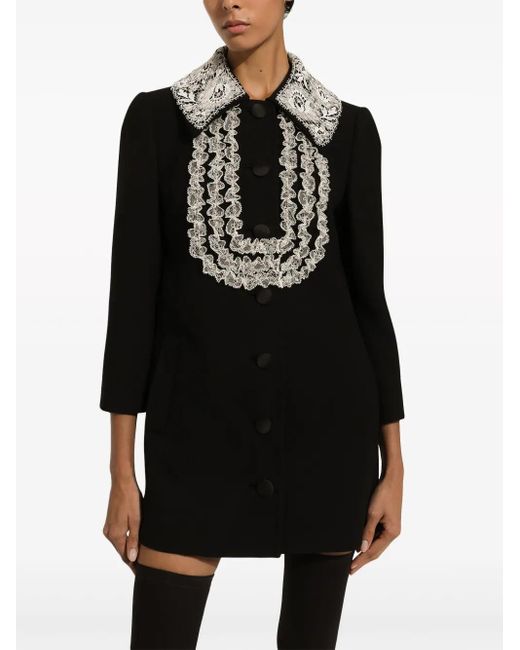 Dolce & Gabbana Black Bib-Collar Virgin Wool-Blend Minidress