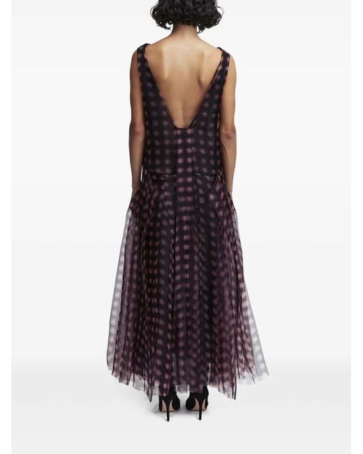 16Arlington Translucent Polka Dot Plunging Flared Dress