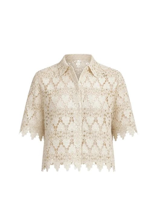 FRAME Natural Button-Up Guipure-Lace Shirt