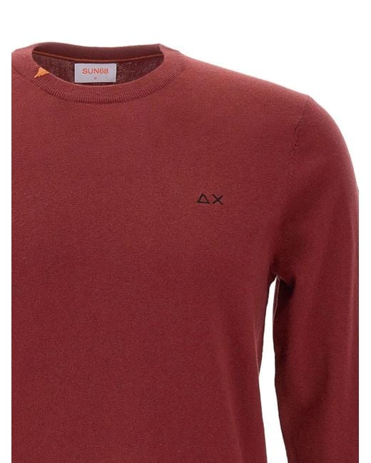 Sun 68 Red Crew-Neck Ribbed-Cuff Sweater for men