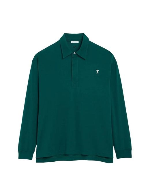 AMI Green Ami De Coeur Long-Sleeved Polo Shirt for men