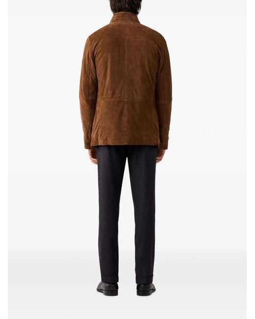Hackett Brown Multi-Pocket Leather Jacket for men