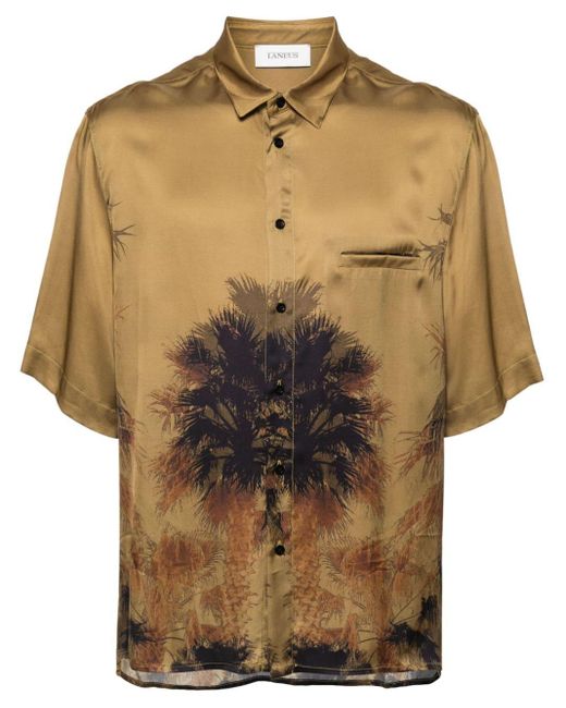 Laneus Natural Palm Tree-print Satin Shirt for men
