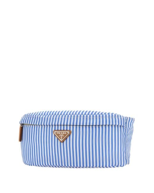 Prada Blue Striped-Pattern Belt Bag for men