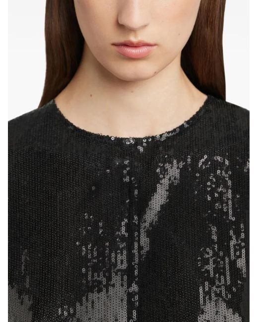 Courreges Black Blouse Ornée De Sequins À Manches Courtes