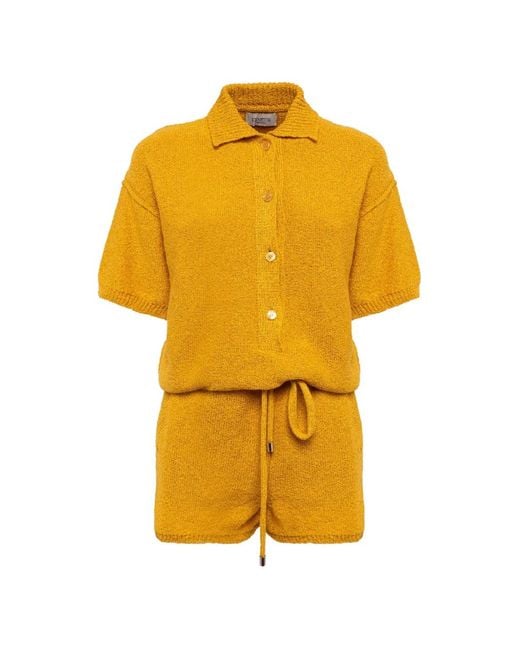 Laneus Yellow Button-Front Knitted Playsuit