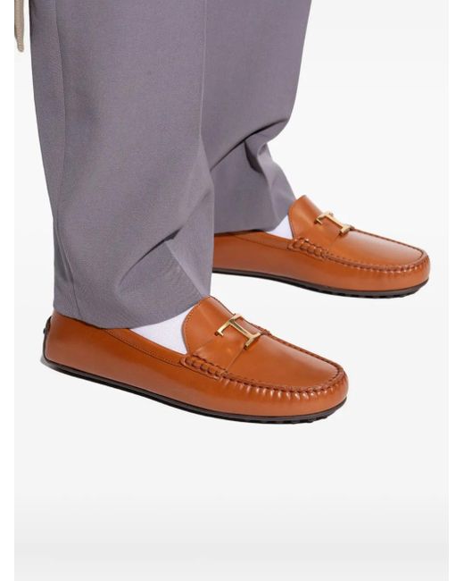 Tod's Brown T Timeless Leather Loafers
