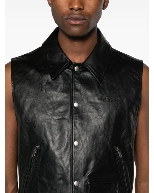 Givenchy Black Press-stud Leather Gilet for men