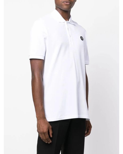 Philipp Plein White Skull-Print Cotton Polo Shirt for men