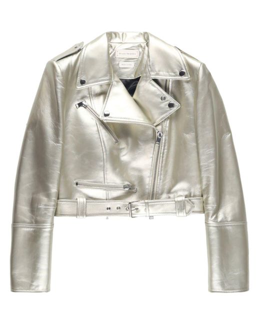 Alexander McQueen Metallic Cropped Biker Jacket