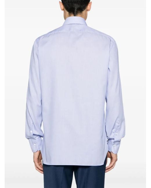 Barba Napoli Blue Jacquard Cotton Shirt for men