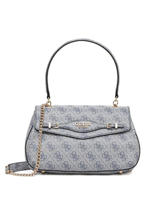 Guess Gray Monogram-Pattern Chain Satchel Bag