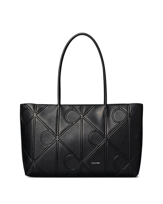 Calvin Klein Black Monogram-Embossed Tote Bag