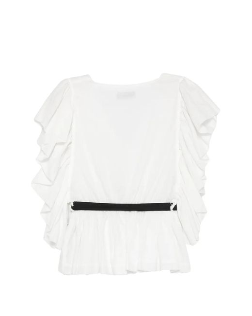 Kaos White Ruffled Belted Blouse