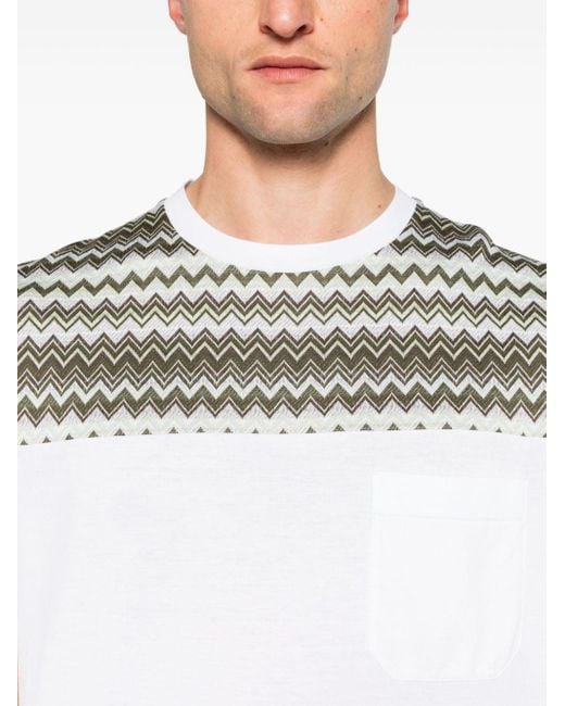 Missoni White Zigzag-panel Cotton T-shirt for men