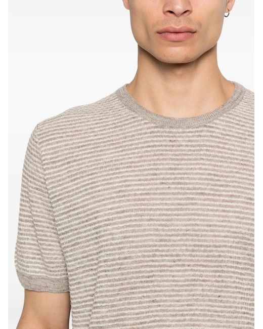Corneliani Gray Striped Crew-Neck T-Shirt for men