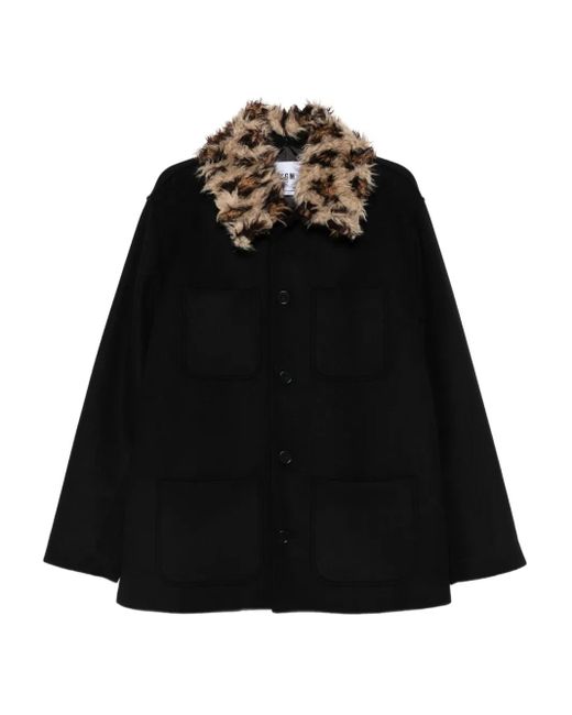 MSGM Black Faux-Fur Collar Jacket for men