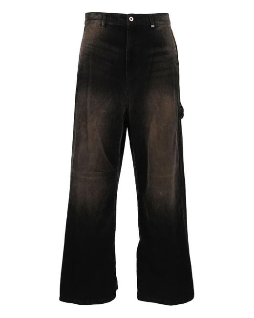 we11done Black Corduroy Washed-Effect Carpenter Trousers for men