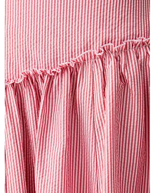 Benetton Pink Striped Asymmetrical-Waist Ruffled Maxi Skirt