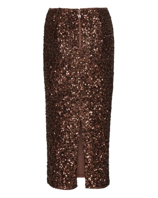 ROTATE BIRGER CHRISTENSEN Brown Sequin-Embellished Midi Pencil Skirt