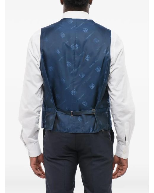 Corneliani Blue Textured-Finish Silk Waistcoat for men