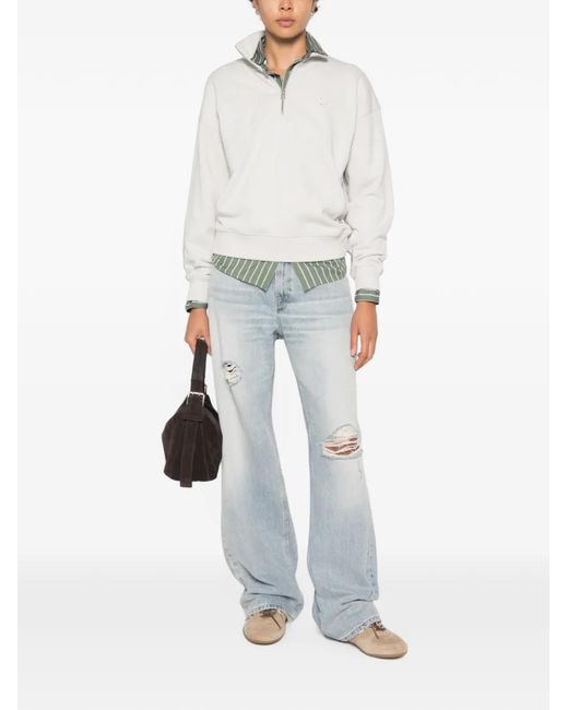 Maison Kitsuné White Quarter-Zip Fox-Patch Sweatshirt