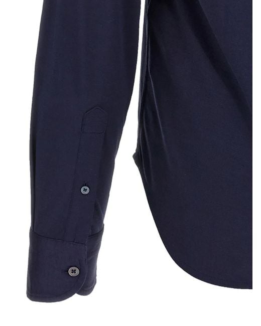 Tom Ford Blue Silk-Cotton Blend Button-Down Shirt for men