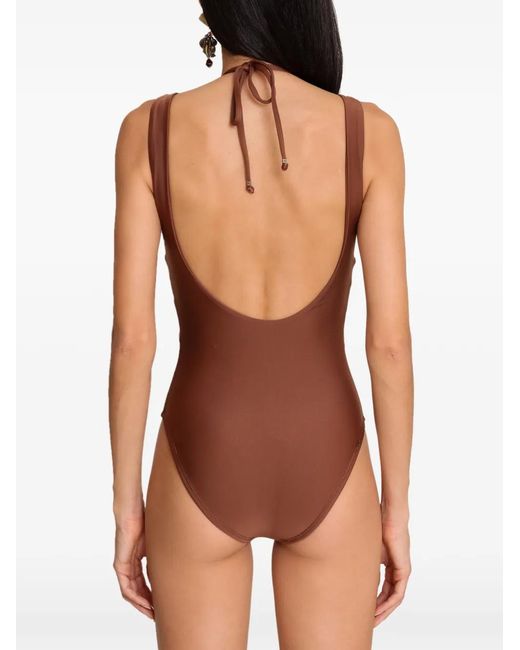 Amir Slama Brown Tie-Fastening Cutout Swimsuit
