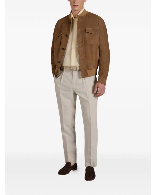 Incotex White Patterned Linen Trousers for men