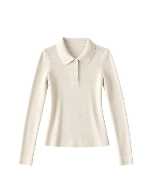 TREDICITREDICI White Luciana Ribbed-Knit Polo Shirt