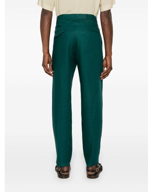Tagliatore Green Pressed-crease Linen Tapered Trousers for men