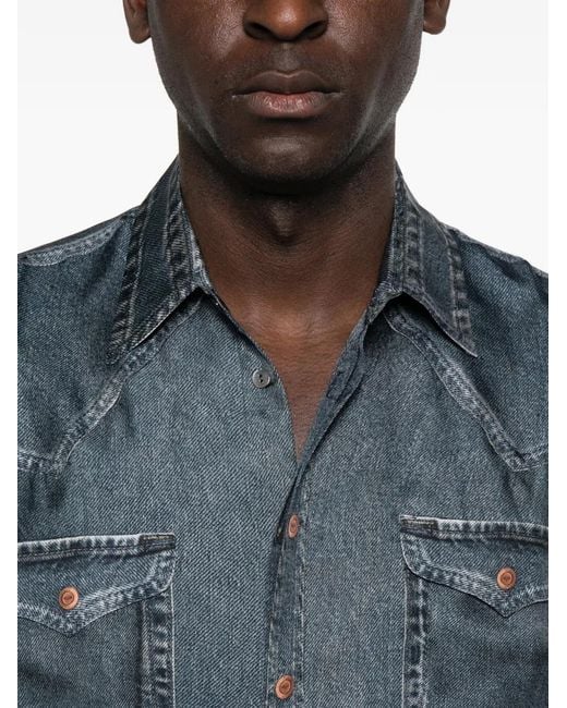 Pierre Louis Mascia Blue Western-Yoke Button-Up Shirt