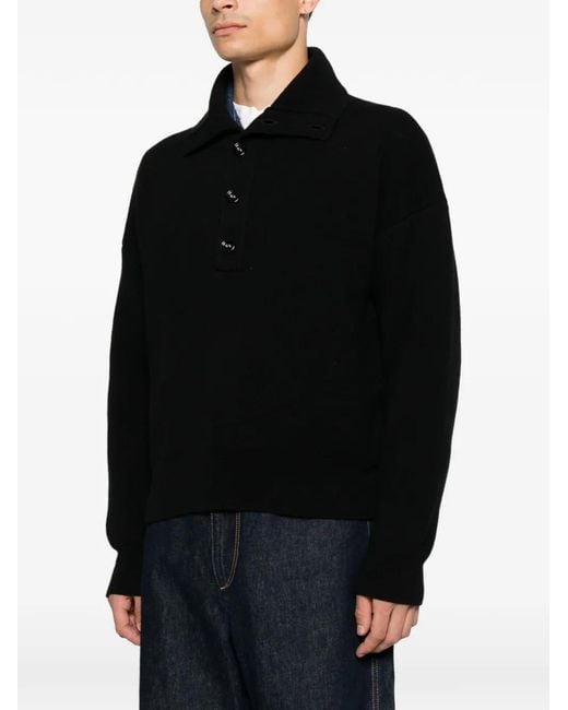 AMI Black Ami De Coeur Button-Down Sweater for men