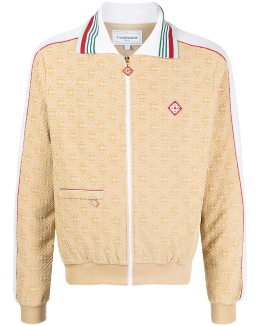 Casablanca Natural Monogram-Jacquard Velour Zip-Up Jacket for men