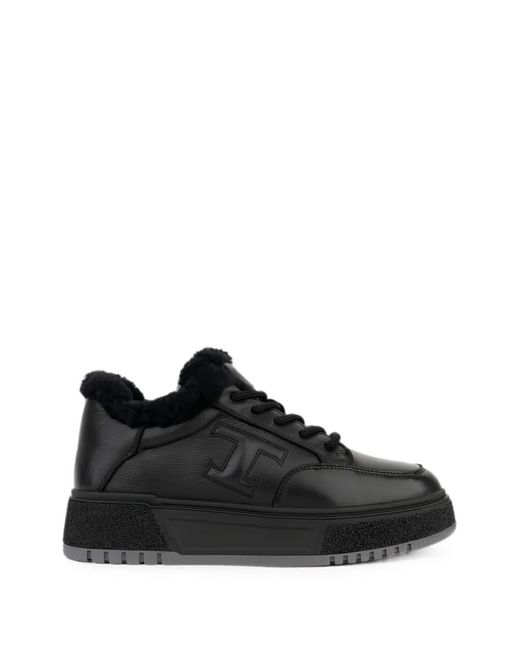 Linda Baumann Black Shearling-Trim Platform Sneakers