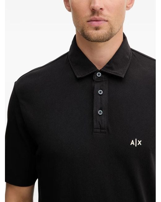 ARMANI EXCHANGE Black Logo-Embroidered Piqué Polo Shirt for men
