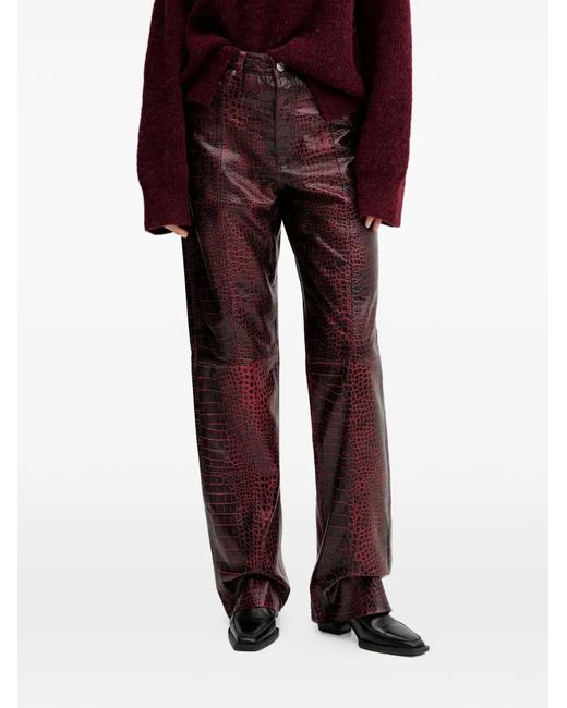 Gestuz Red Crocodile-Effect Trousers