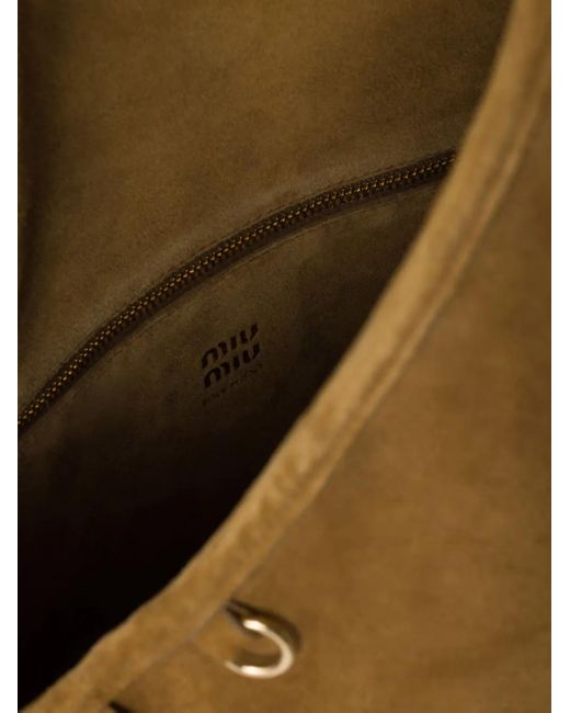 Bolso shopper de ante con detalle de borla Miu Miu de color Brown