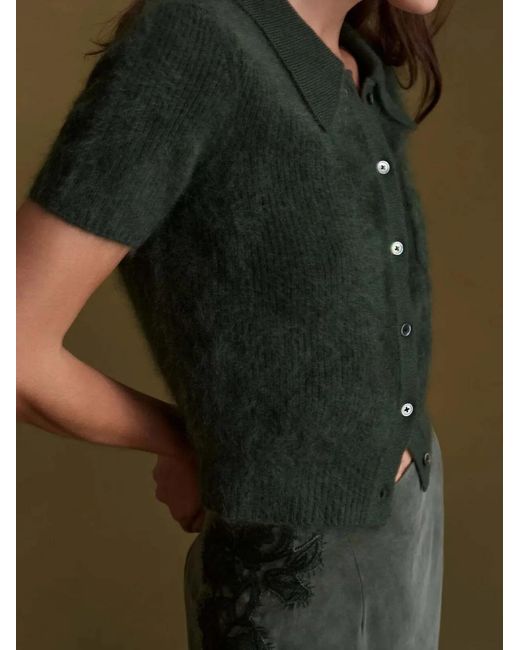 Hevron Green Juno Ribbed-Knit Short-Sleeve Cardigan